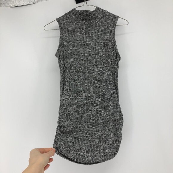 Warehouse one marled grey ribbed knit sleeveless turtleneck ruched sides - Picture 10 of 13